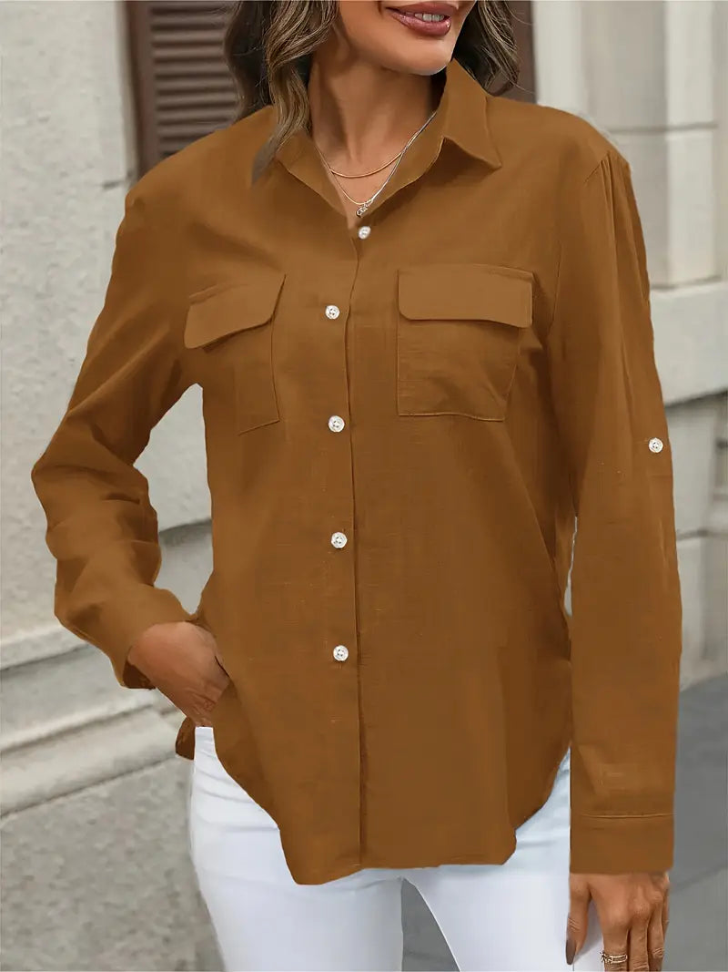 Elena -  Camisa de algodón con bolsillos delanteros