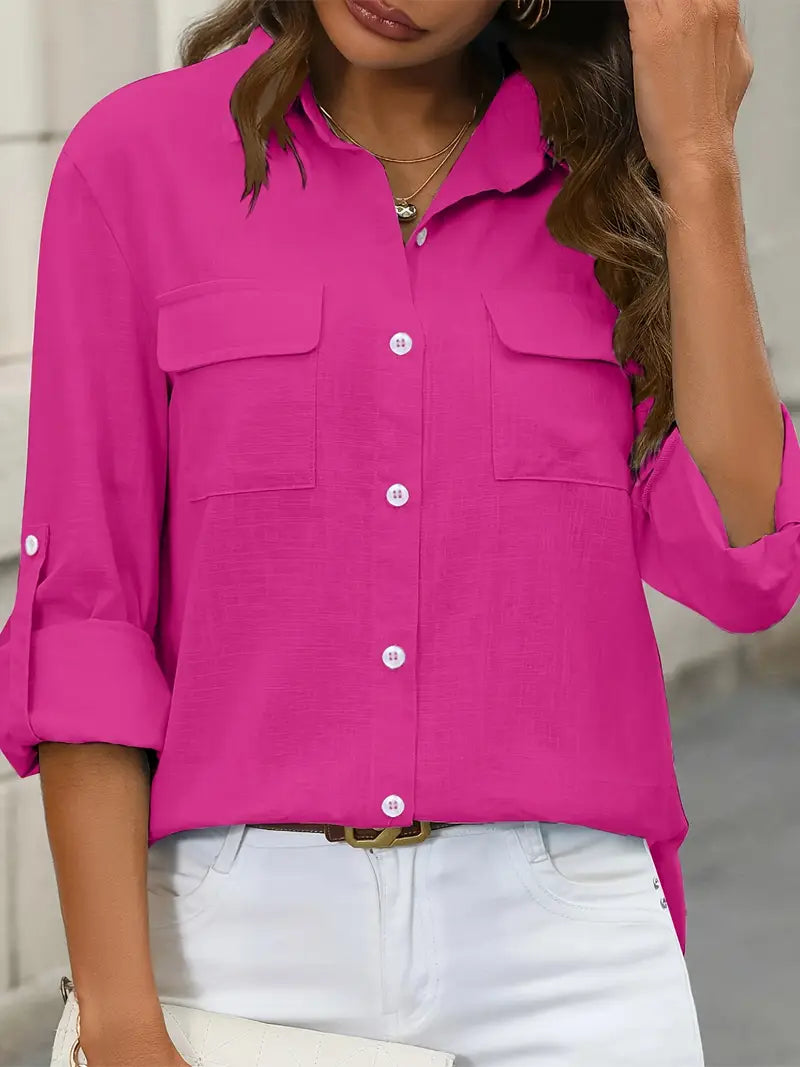 Elena -  Camisa de algodón con bolsillos delanteros