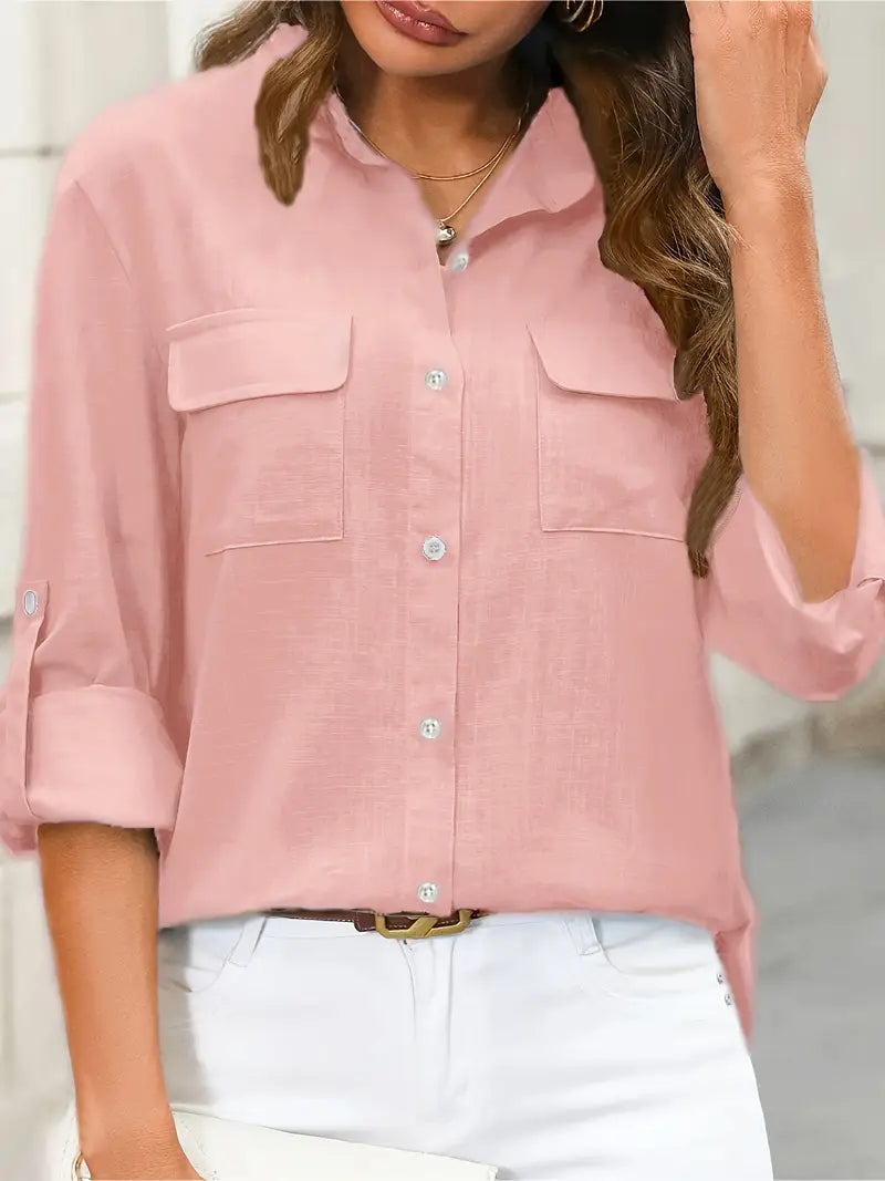 Elena -  Camisa de algodón con bolsillos delanteros