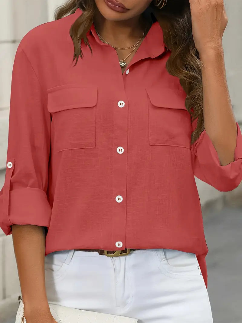 Elena -  Camisa de algodón con bolsillos delanteros