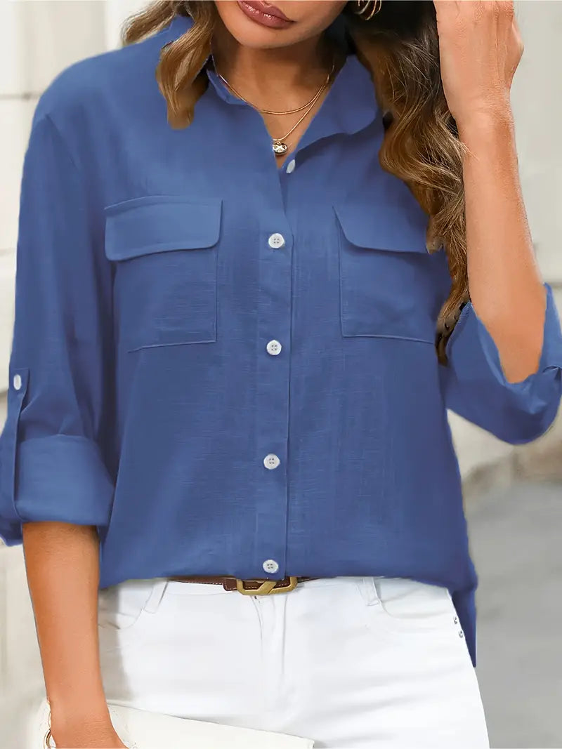 Elena -  Camisa de algodón con bolsillos delanteros
