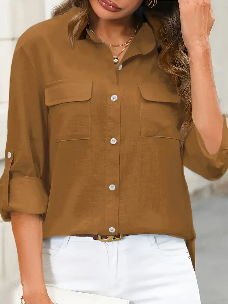 Elena -  Camisa de algodón con bolsillos delanteros
