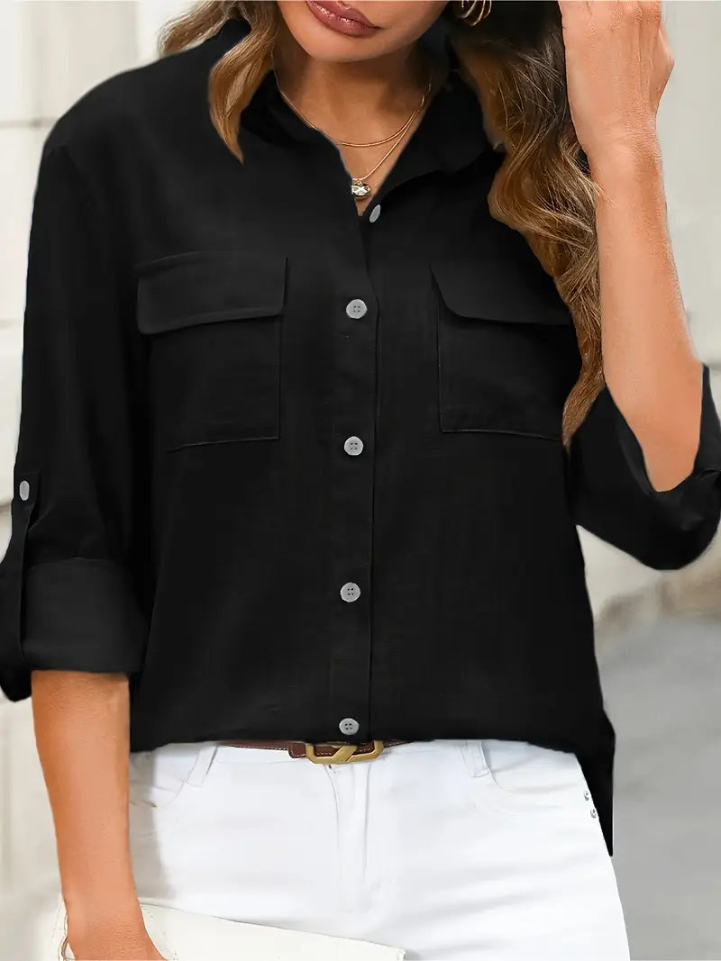 Elena -  Camisa de algodón con bolsillos delanteros