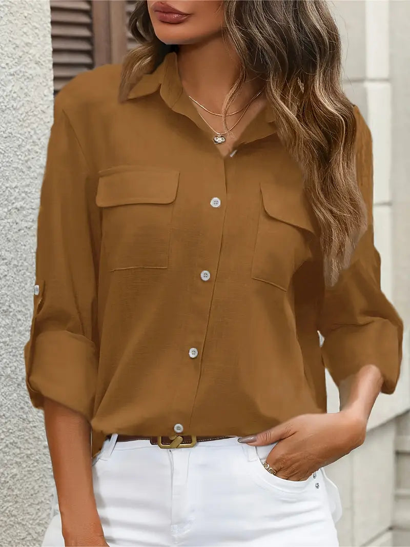 Elena -  Camisa de algodón con bolsillos delanteros