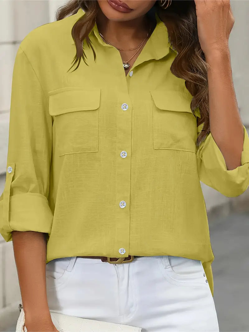 Elena -  Camisa de algodón con bolsillos delanteros