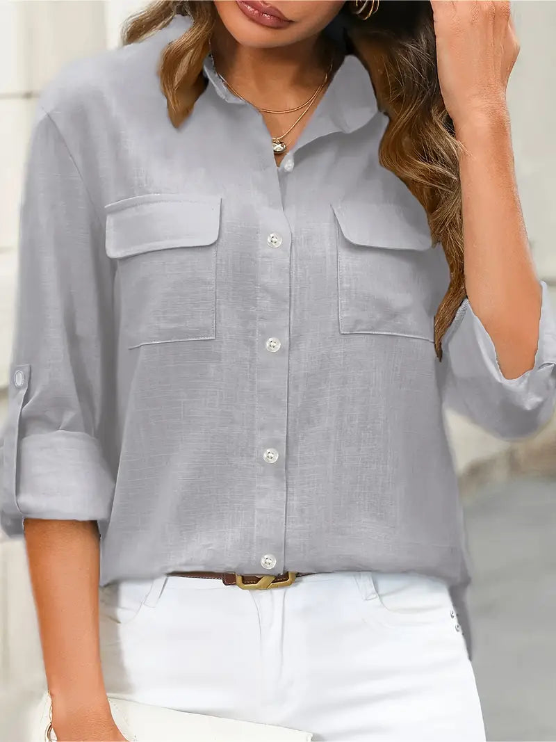 Elena -  Camisa de algodón con bolsillos delanteros