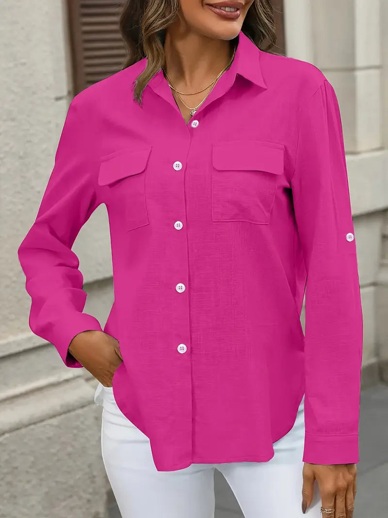 Elena -  Camisa de algodón con bolsillos delanteros