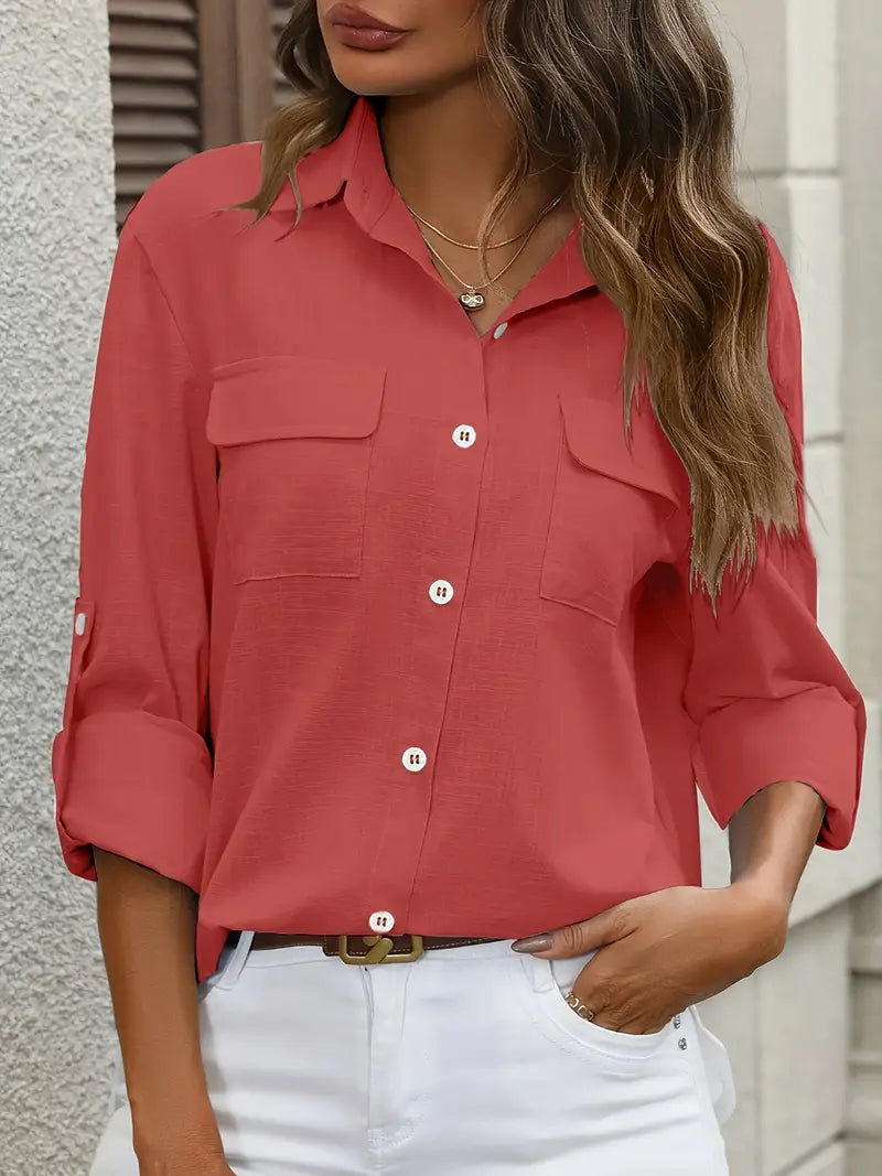 Elena -  Camisa de algodón con bolsillos delanteros
