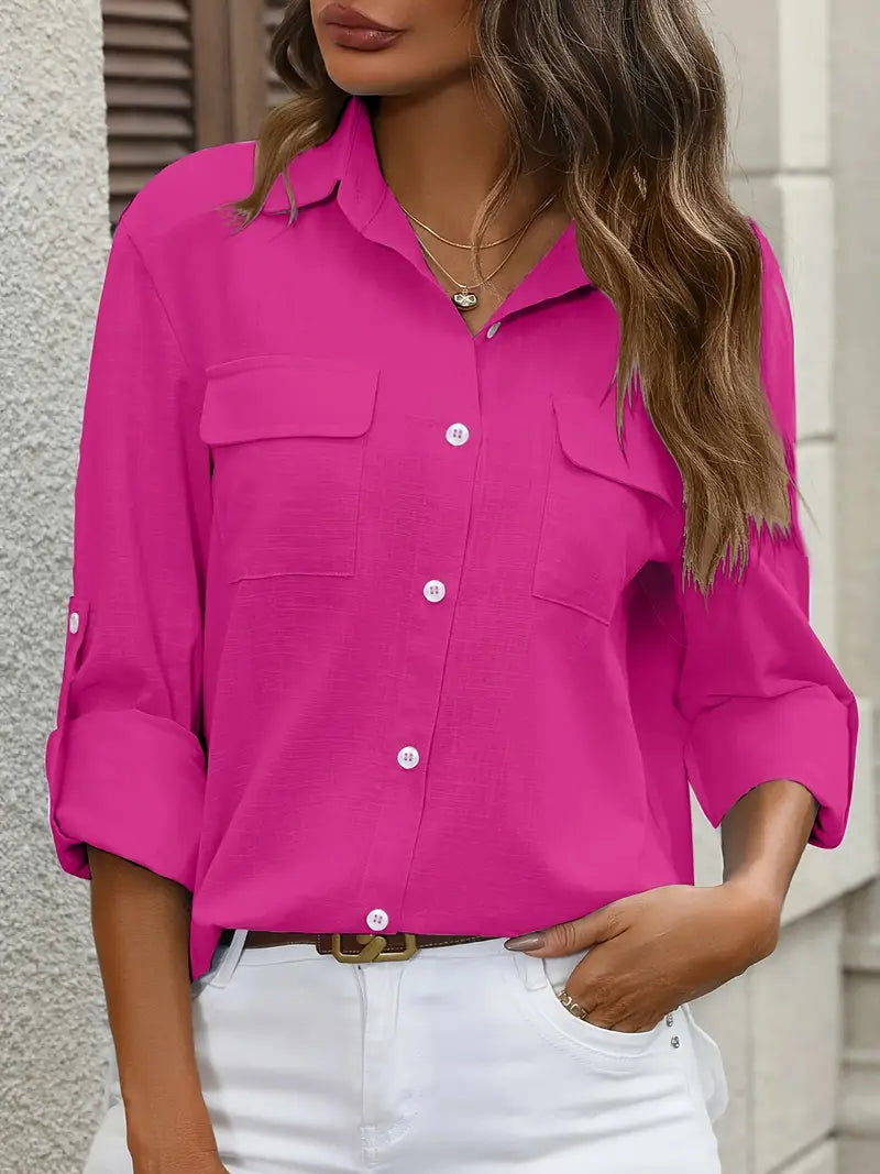 Elena -  Camisa de algodón con bolsillos delanteros