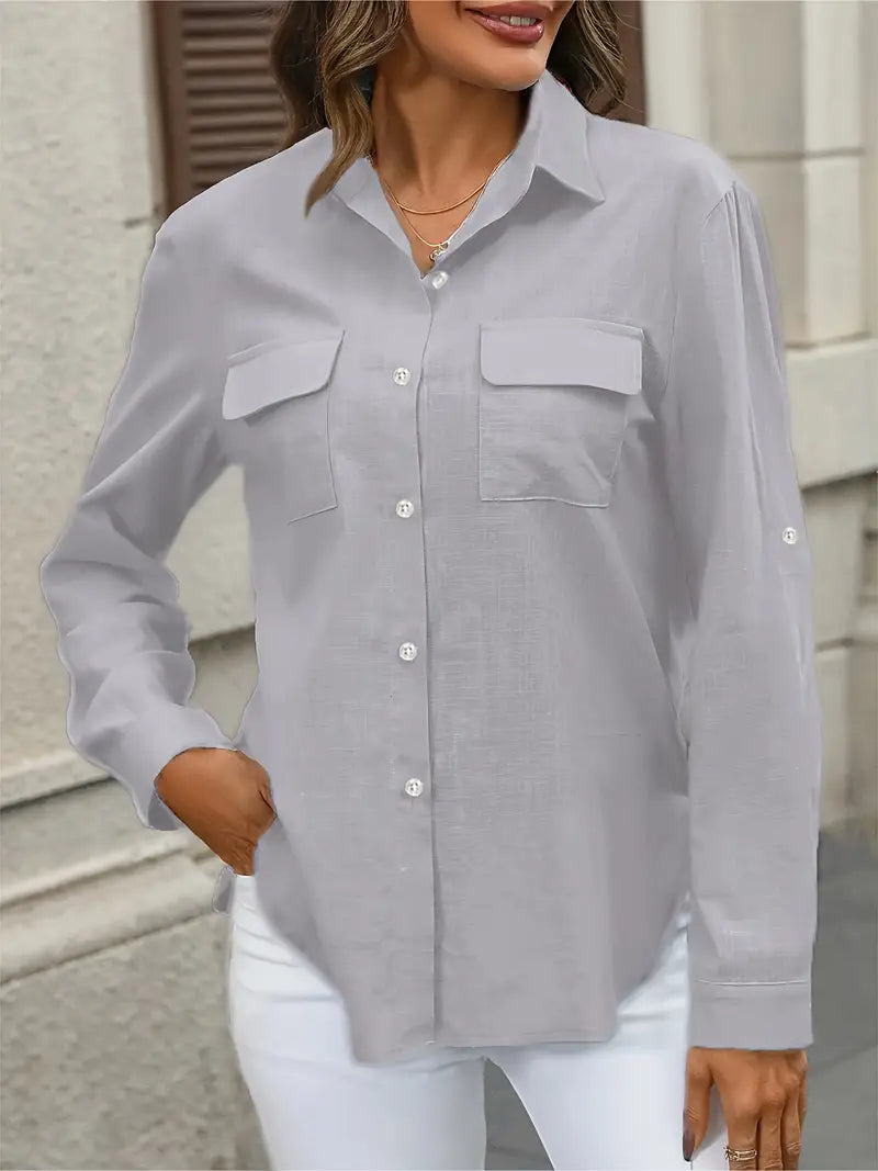 Elena -  Camisa de algodón con bolsillos delanteros