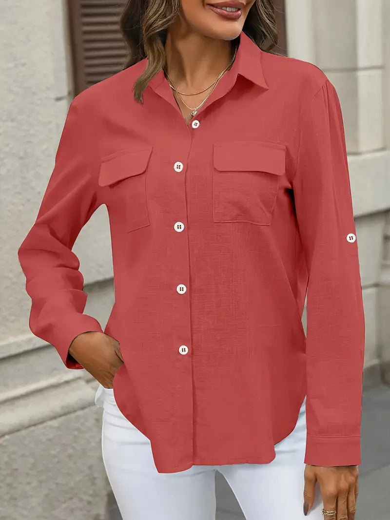 Elena -  Camisa de algodón con bolsillos delanteros