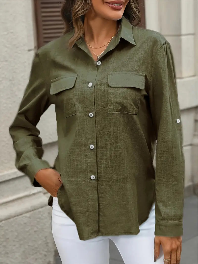 Elena -  Camisa de algodón con bolsillos delanteros