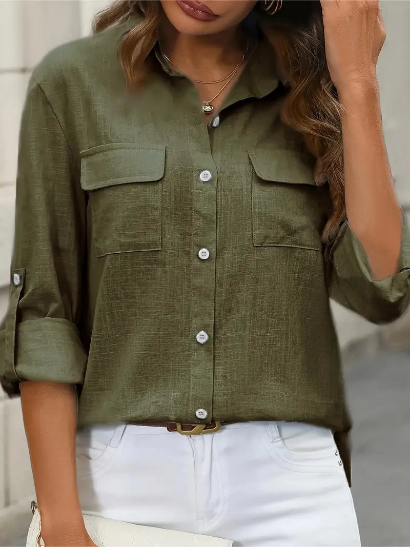 Elena -  Camisa de algodón con bolsillos delanteros