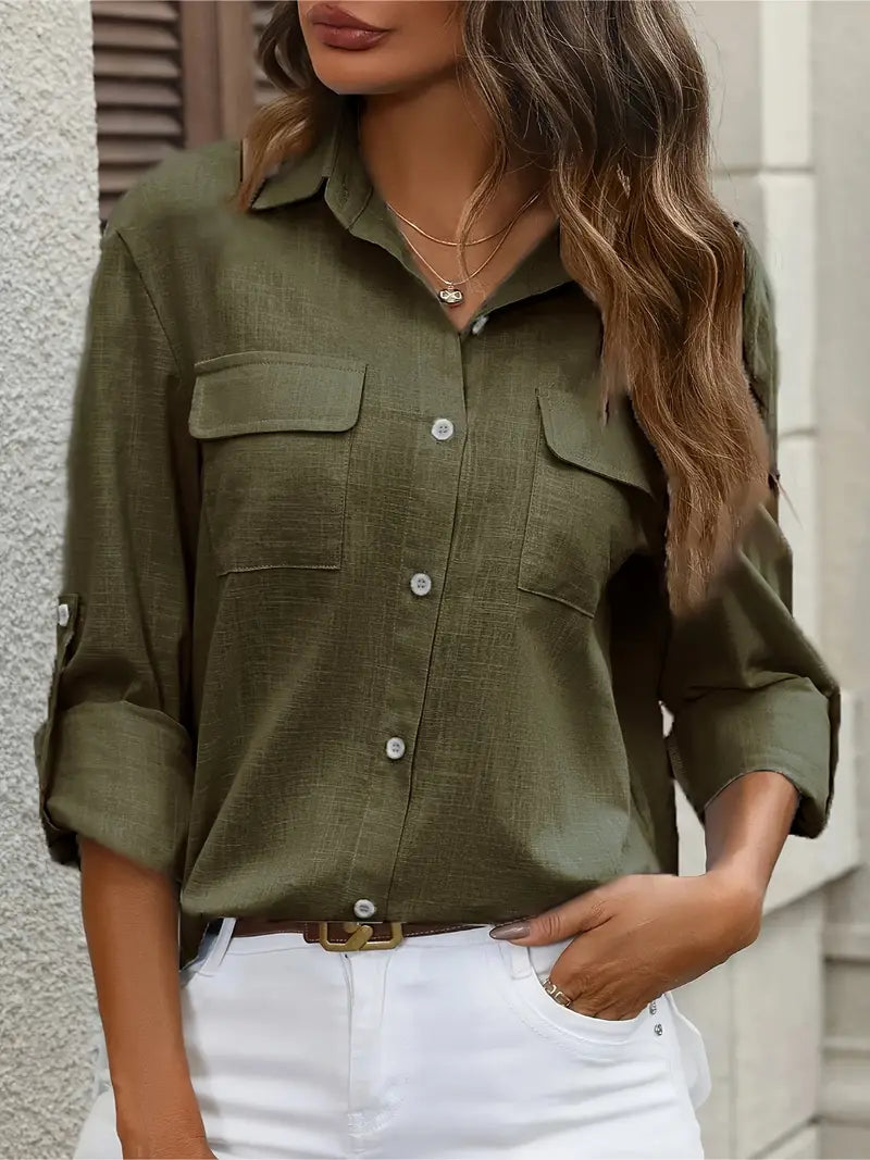 Elena -  Camisa de algodón con bolsillos delanteros