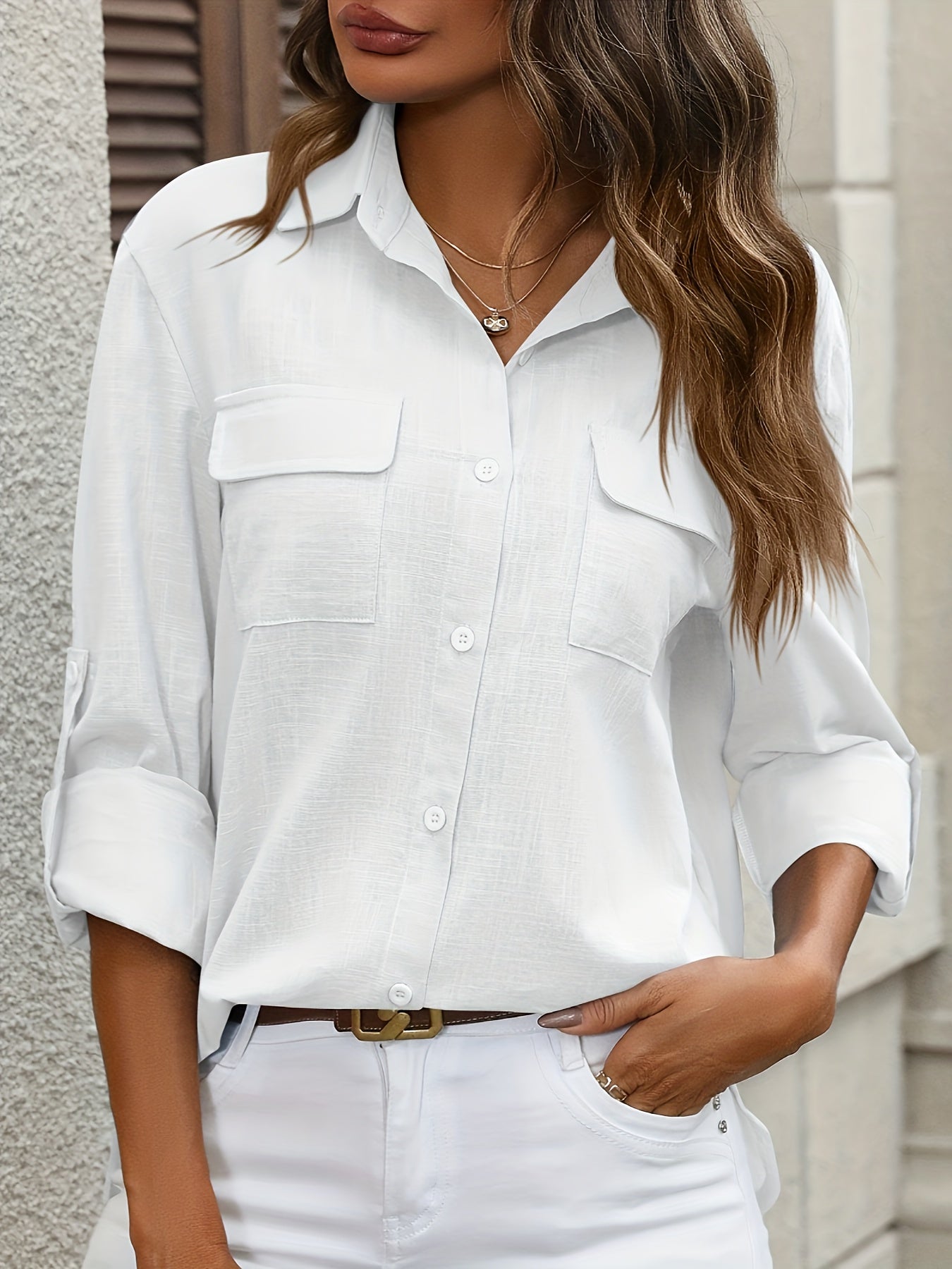 Elena -  Camisa de algodón con bolsillos delanteros