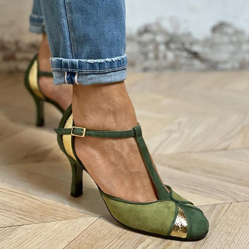 Ari -  Zapatos de salón con diseño patchwork y correa