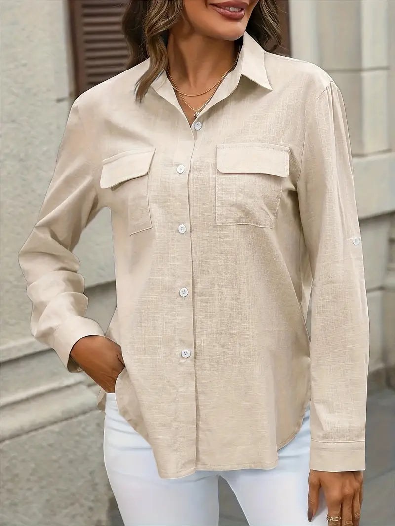 Elena -  Camisa de algodón con bolsillos delanteros