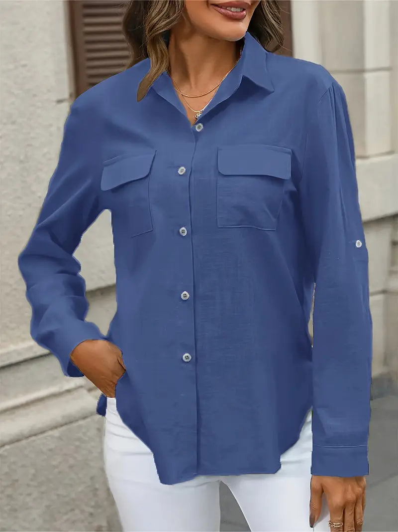 Elena -  Camisa de algodón con bolsillos delanteros