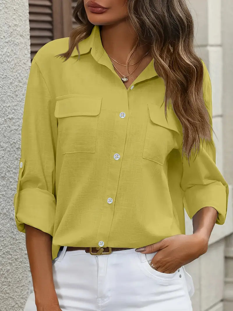 Elena -  Camisa de algodón con bolsillos delanteros