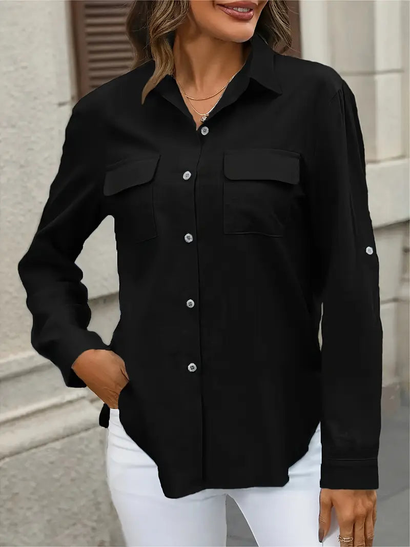 Elena -  Camisa de algodón con bolsillos delanteros