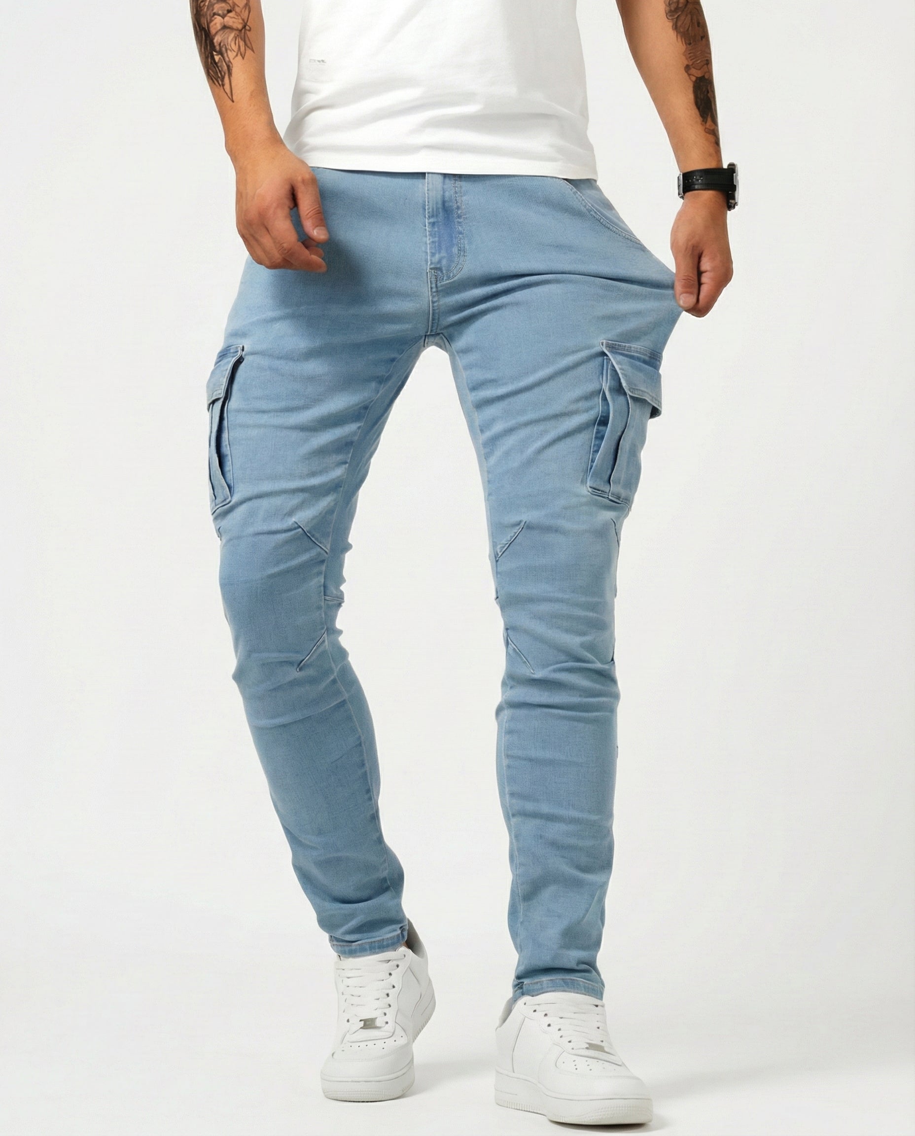 Sergio - Pantalón Cargo Marino Elástico